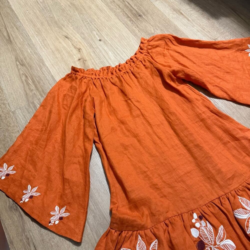 $460 JUAN DE DIOS Mexico Lindo Linen Mini Dress Embroidered SIZE XS Terracotta - Picture 10 of 12